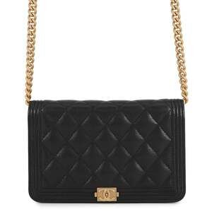 CHANEL Authentic Black Caviar Leather Logo Wallet